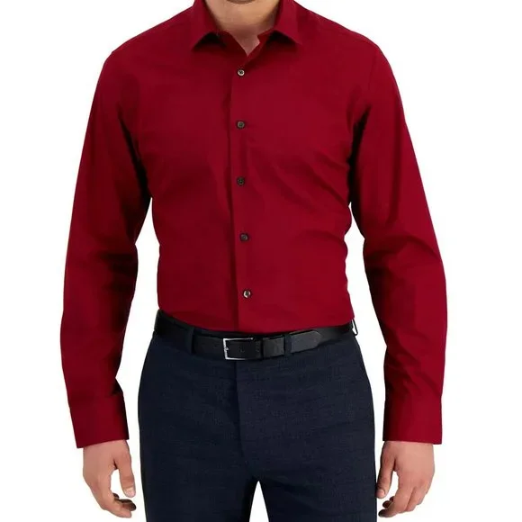Alfani Mens Long Sleeve Collared Button-Down Shirt Red XXL